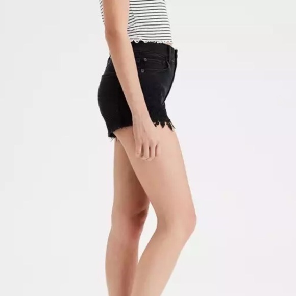 American Eagle Hi-Rise Shortie Size 8 US Black Jean Shorts Super Super Stretch X - Picture 11 of 14